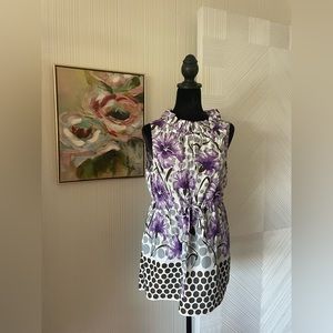 Anna Sui for Anthropologie sleeveless blouse small floral purple and brown